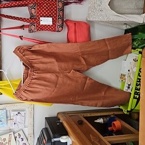 100% linen pocket pullon elastic waist salmon color pants size XXL